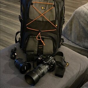 Nikon Black and Orange Camera Set with Bag